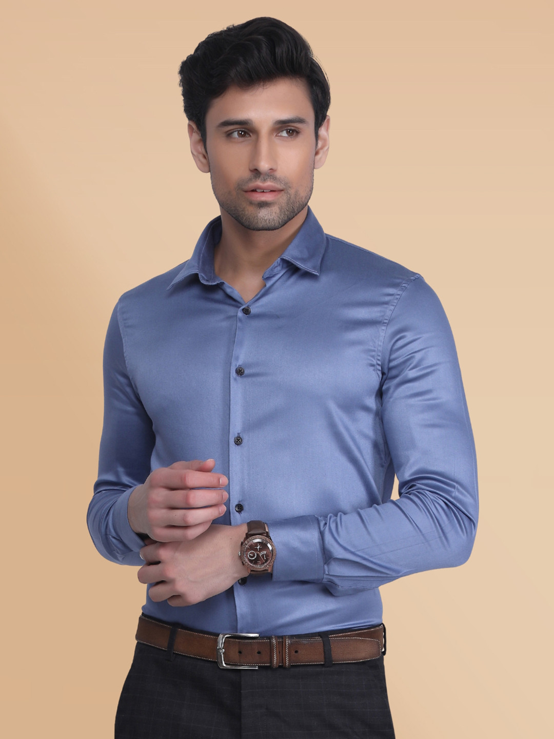 

Berkshire Spread Collar Smart Slim Fit Formal Satin Shirt, Blue