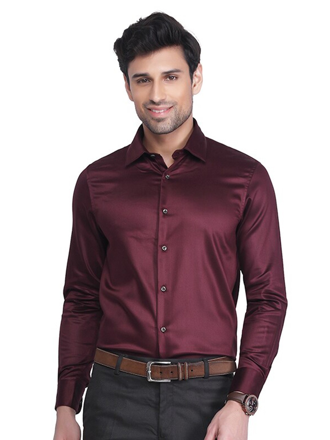 

Berkshire Smart Slim Fit Satin Party Shirt, Maroon