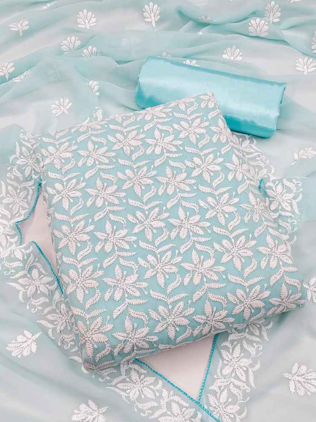 

faxofab Silk Georgette Unstitched Dress Material, Blue