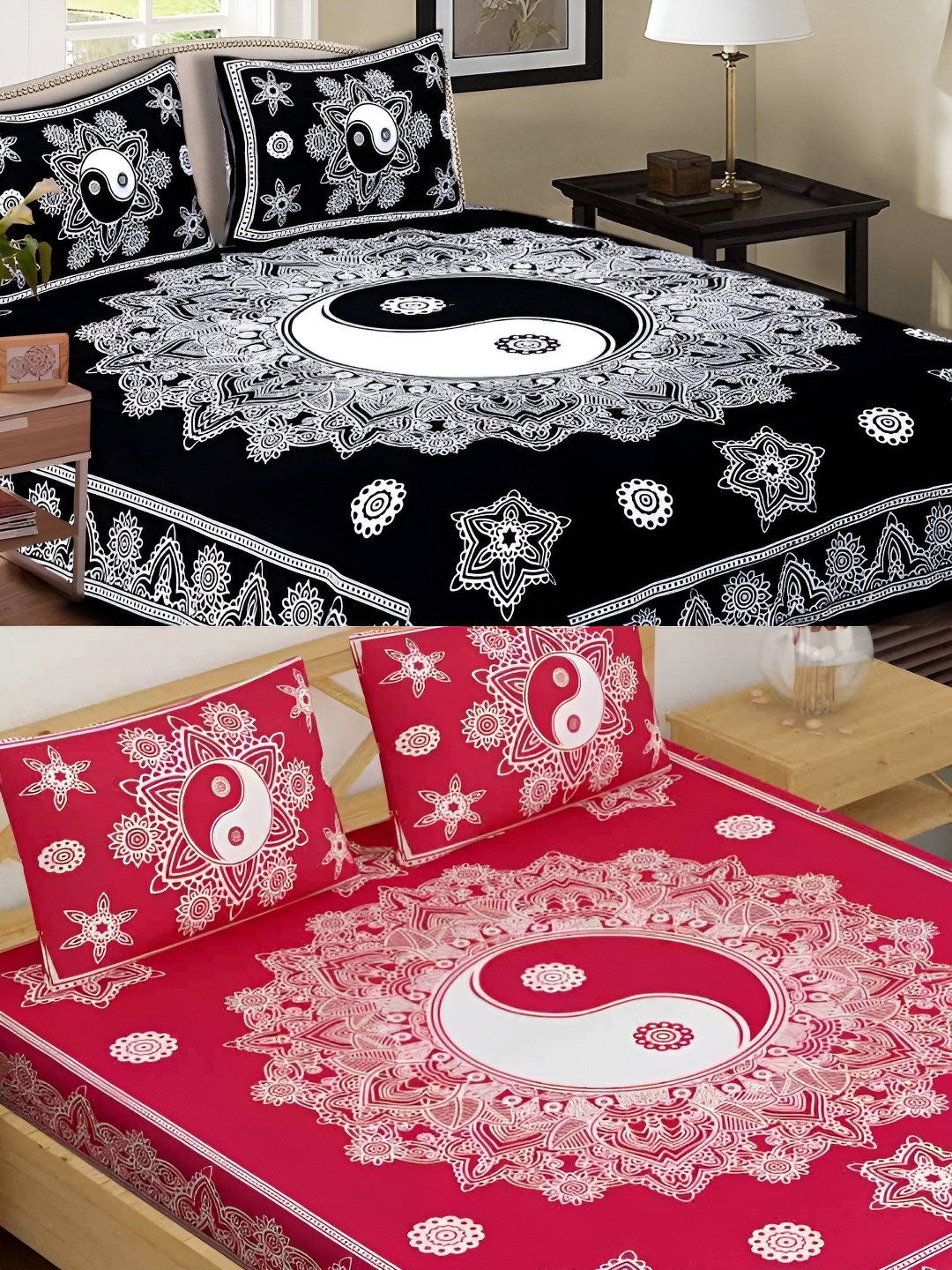 

Runjhun Black & pink 2 Pcs 144 TC Cotton Queen Bedsheet with 4 Pillow Covers