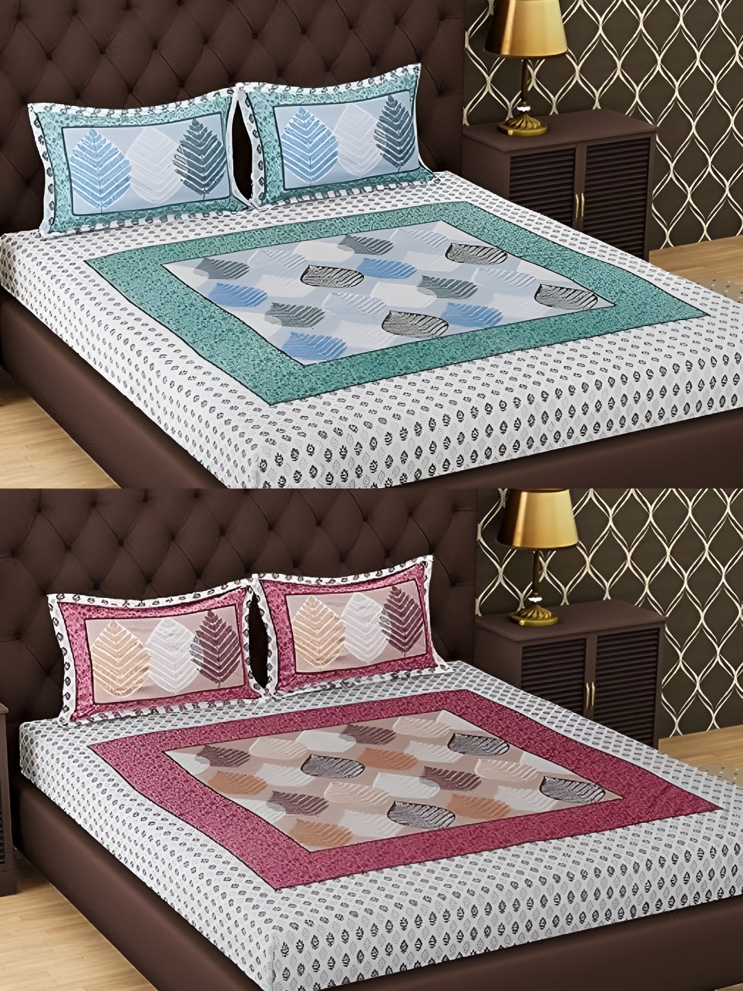 

Runjhun Green & Pink 2 Pcs 144 TC Cotton Queen Bedsheet with 4 Pillow Covers
