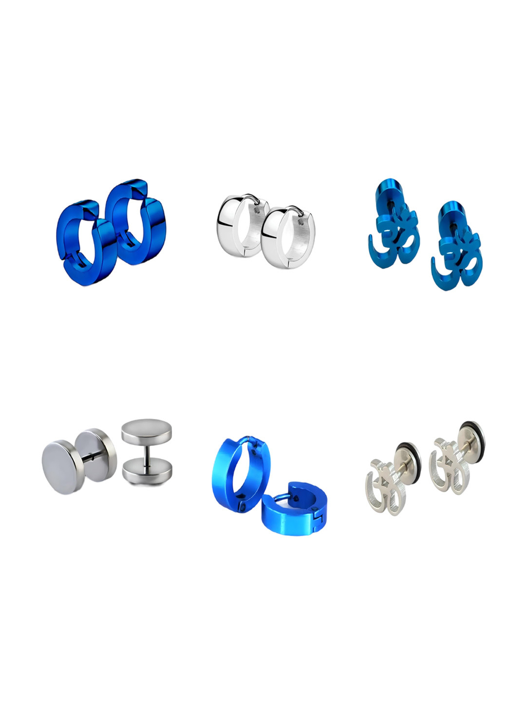 

KARISHMA KREATIONS Men Set Of 6 Stainless Steel Contemporary Studs Earrings, Blue