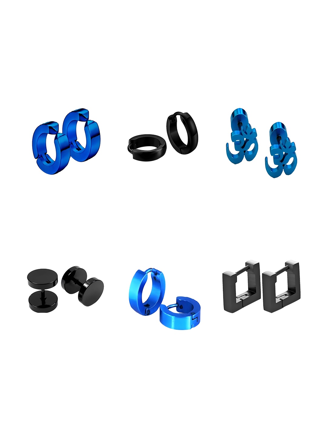 

KARISHMA KREATIONS Men Set Of 6 Stainless Steel Contemporary Studs Earrings, Blue