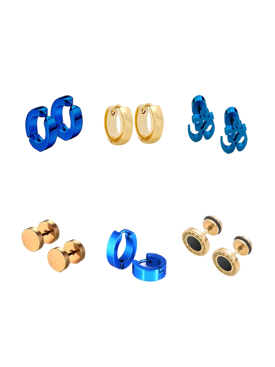 

KARISHMA KREATIONS Men Set Of 6 Stainless Steel Contemporary Studs Earrings, Blue