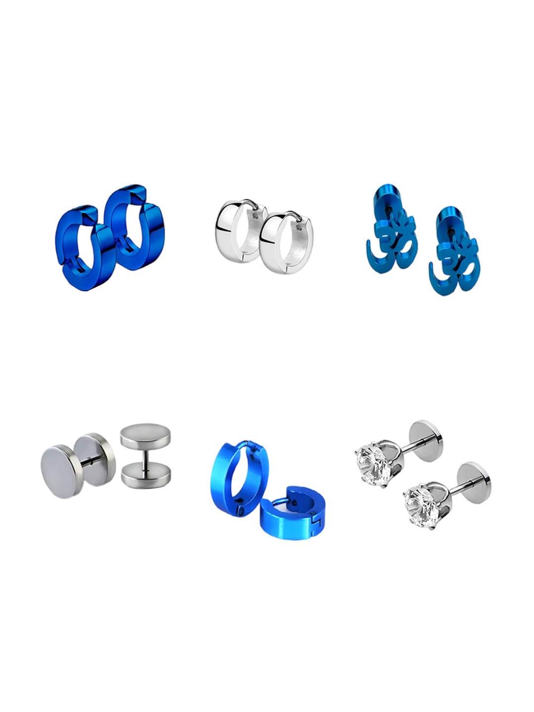 

KARISHMA KREATIONS Set Of 6 Silver Plated Cubic Zirconia Studs, Blue
