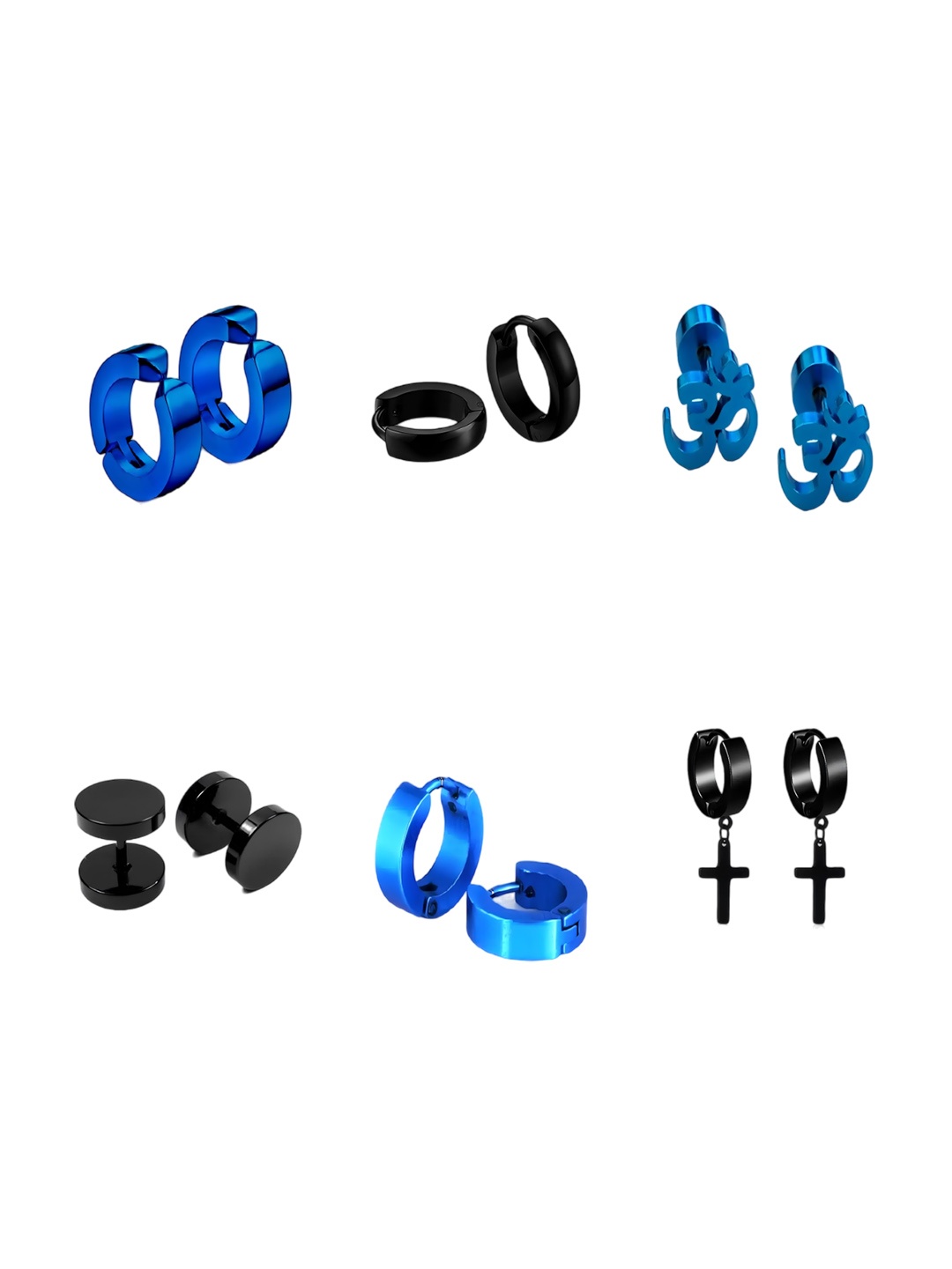 

KARISHMA KREATIONS Men Set Of 6 Stainless Steel Contemporary Studs Earrings, Blue