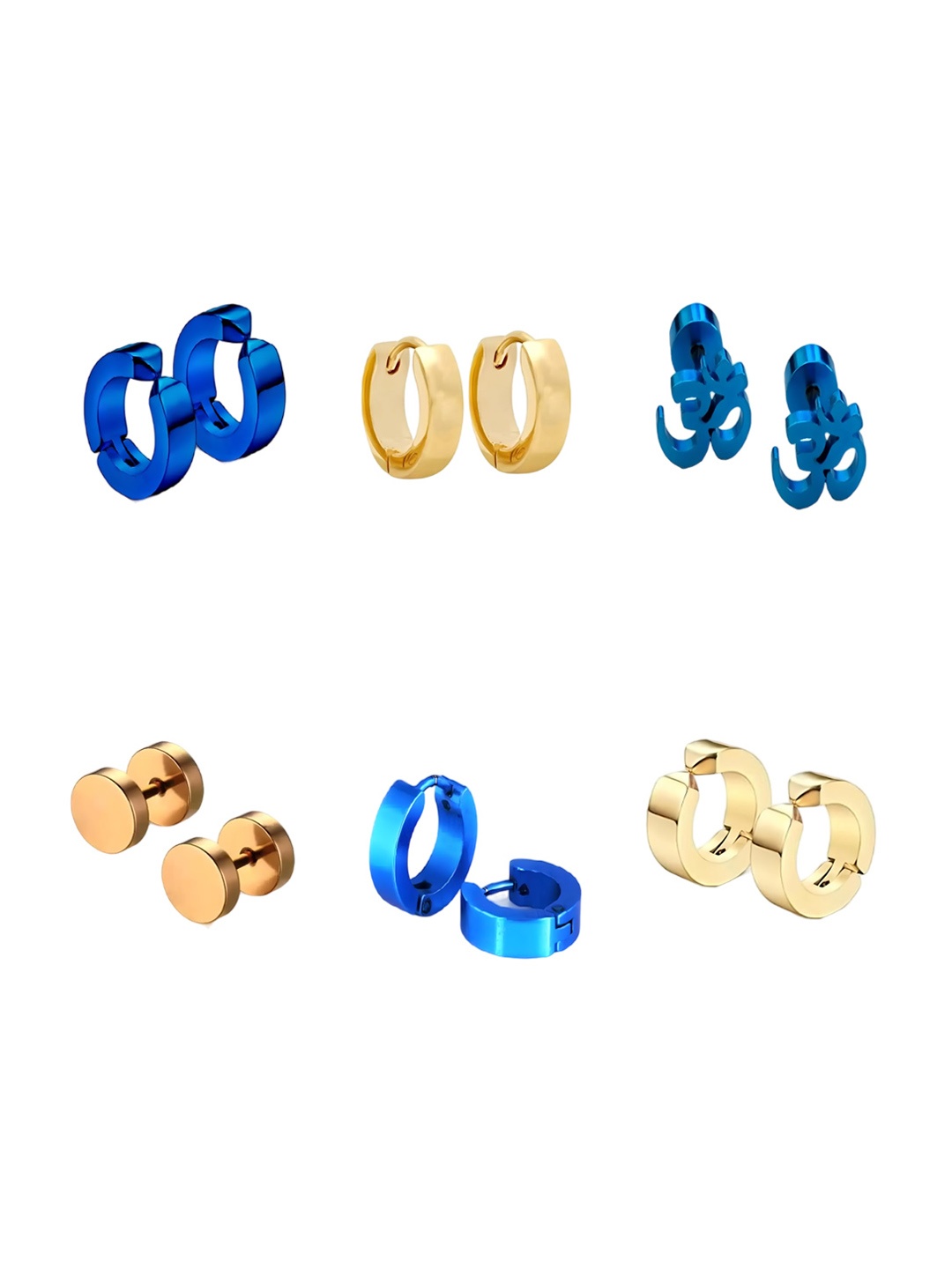 

KARISHMA KREATIONS Men Set Of 6 Stainless Steel Contemporary Studs Earrings, Blue