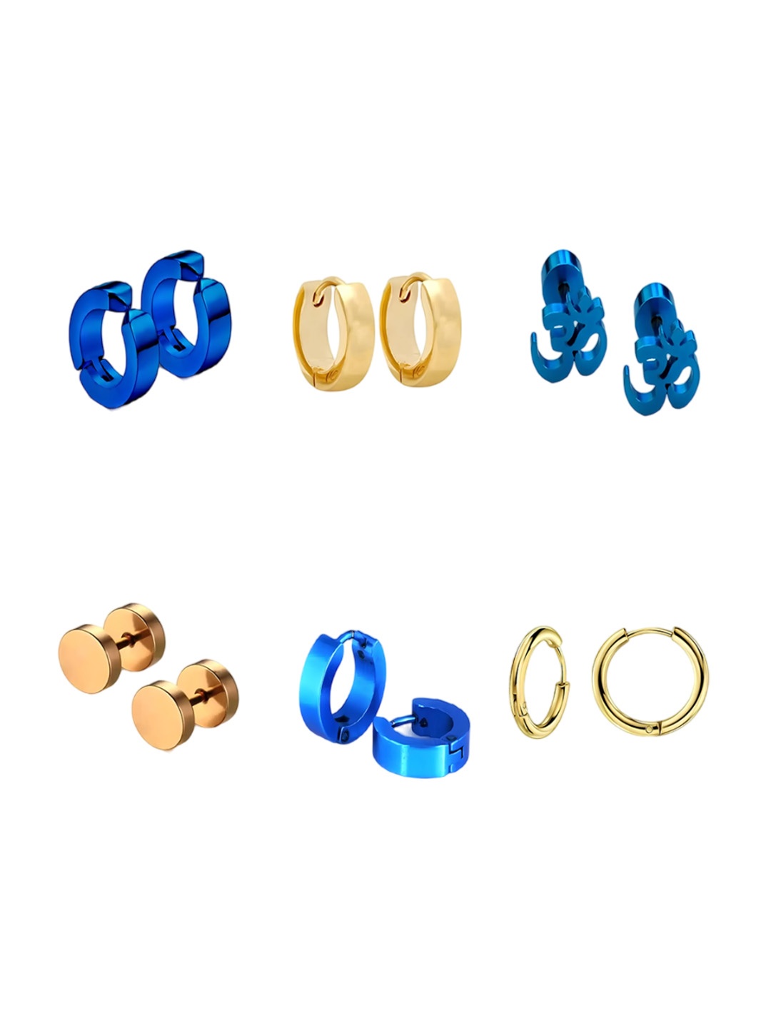 

KARISHMA KREATIONS Men Set Of 6 Stainless Steel Contemporary Studs Earrings, Blue