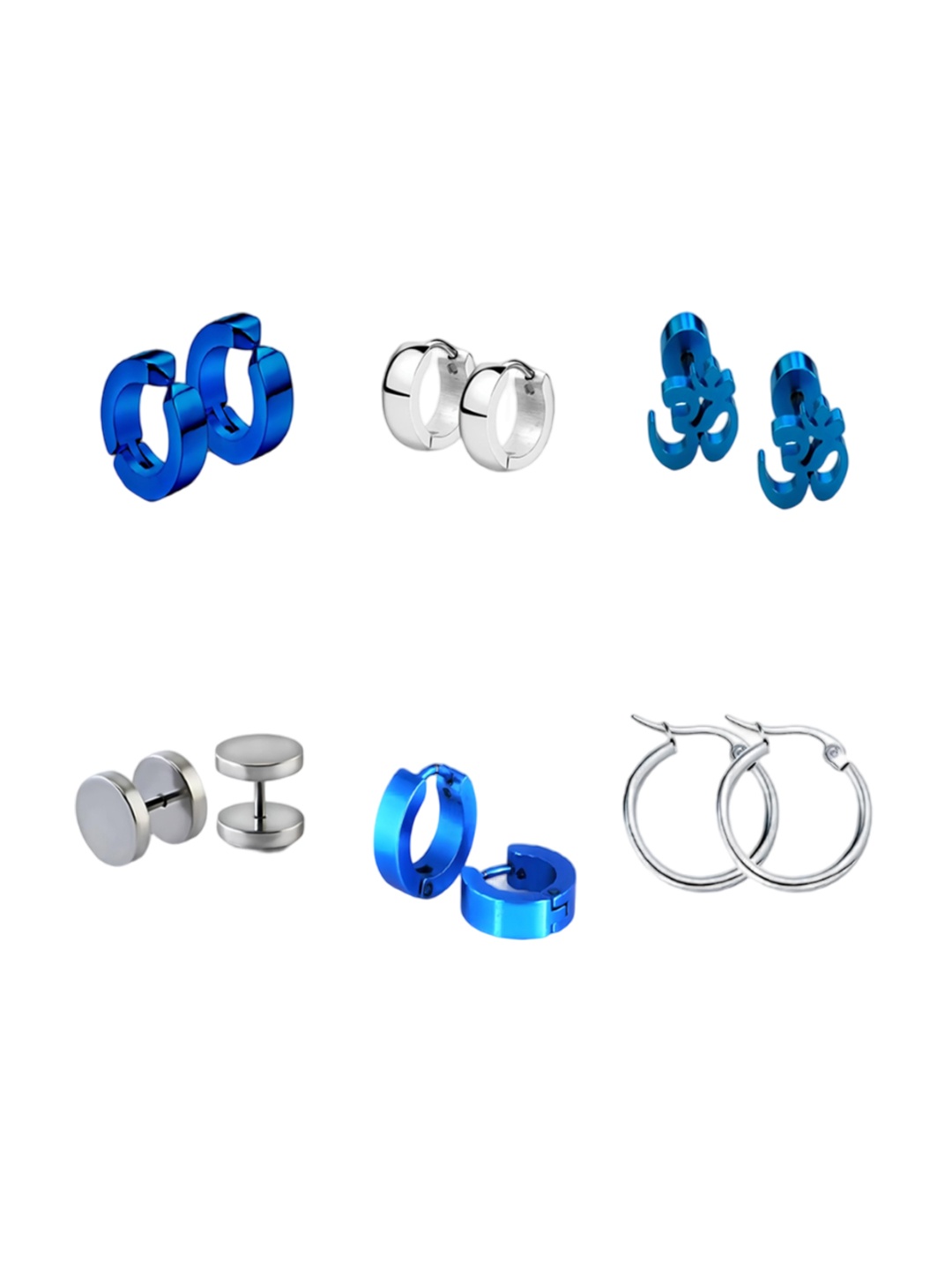 

KARISHMA KREATIONS Set Of 6 Silver-Plated Contemporary Dumbells Stud & Hoop Earrings, Blue