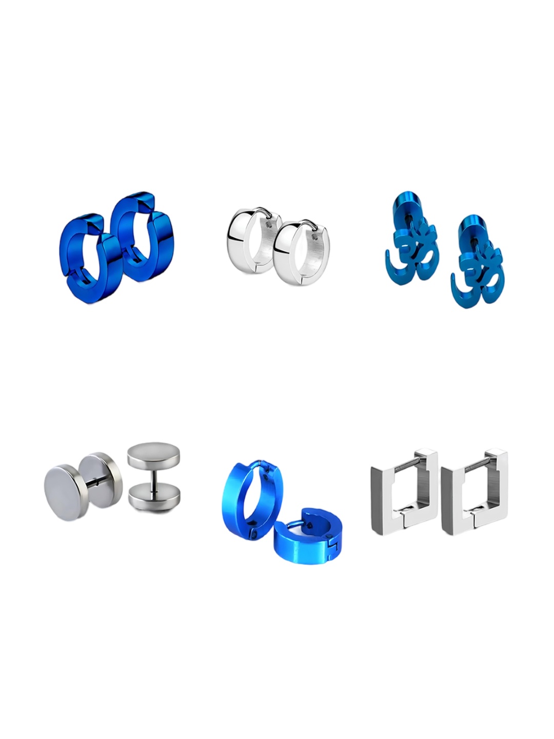 

KARISHMA KREATIONS Set Of 6 Silver-Plated Contemporary Dumbells Stud & Hoop Earrings, Blue