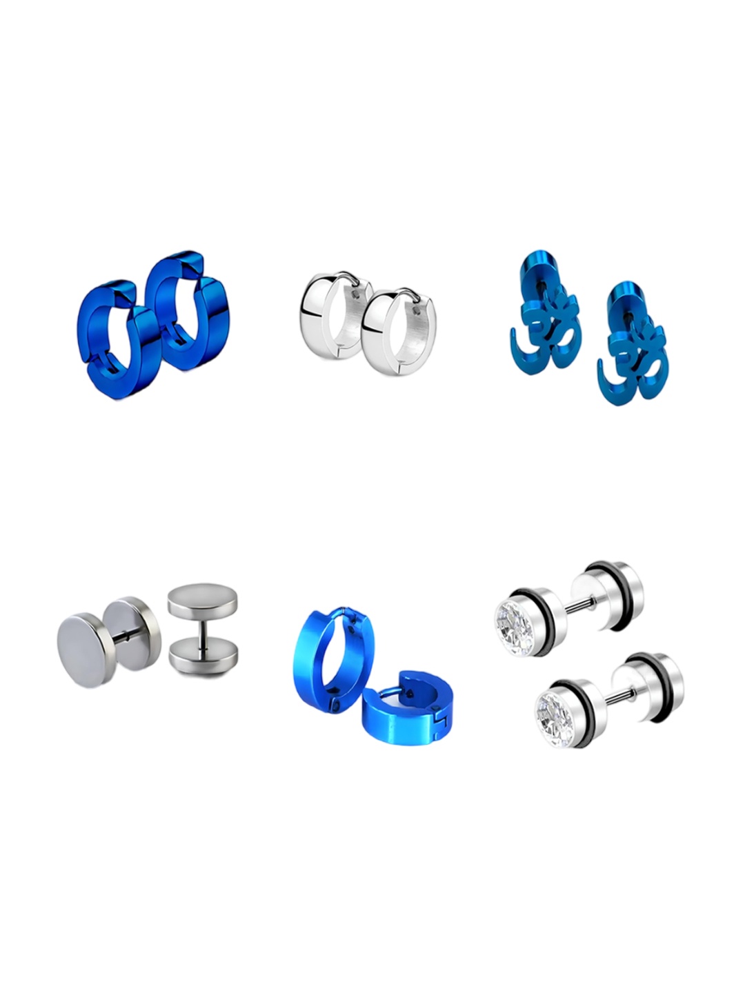 

KARISHMA KREATIONS Men Set Of 6 Stainless Steel Contemporary Studs Earrings, Blue