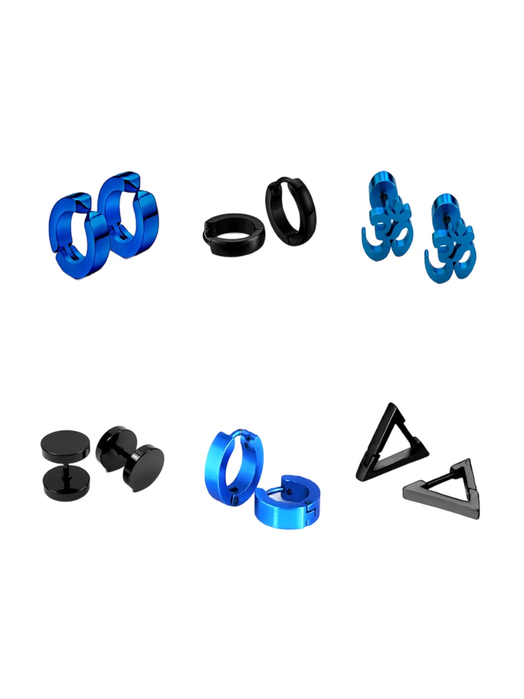

KARISHMA KREATIONS Men Set Of 6 Stainless Steel Contemporary Studs Earrings, Blue