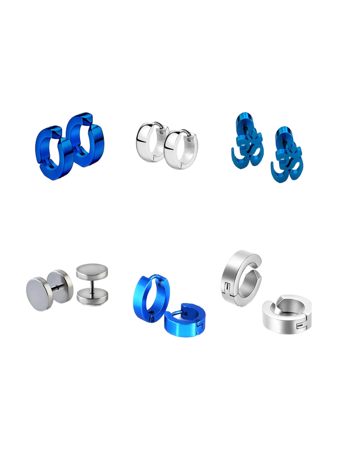 

KARISHMA KREATIONS Set Of 6 Silver-Plated Contemporary Studs Earrings, Blue