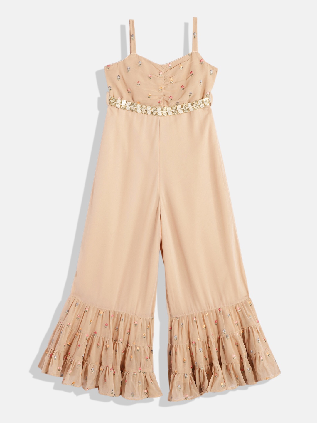

Ethnovog Girls Embellished Basic Jumpsuit, Beige