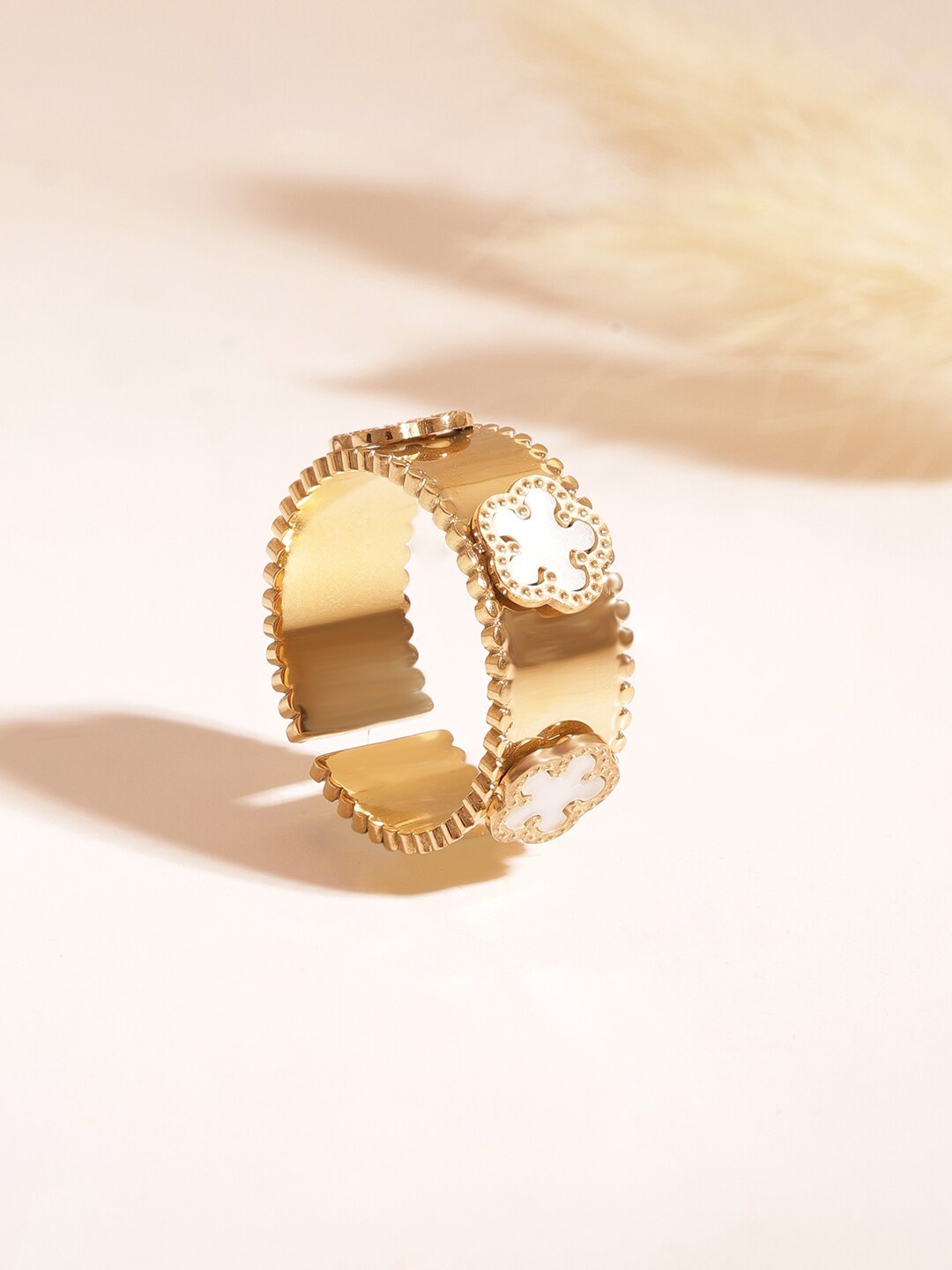 

Rubans Voguish 18K Gold Plated Stainless Steel Tarnish Free Waterproof Adjustable Finger Ring