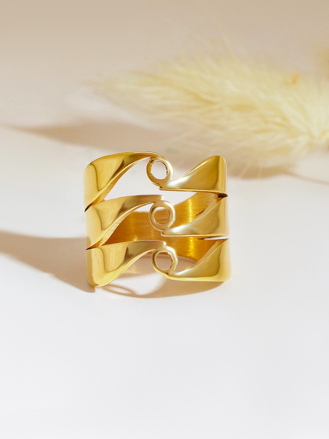 

Rubans Stainless Steel 18 KT Gold Plated Waterproof Tarnish-Free Classic Waver Ring