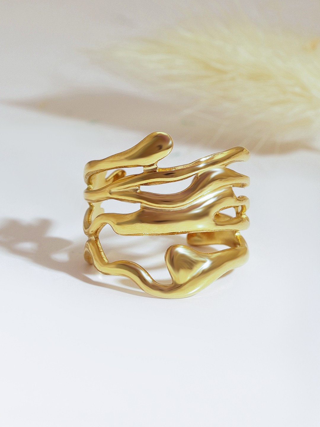 

Rubans Voguish 18K Gold Plated Stainless Steel Tarnish Free Waterproof Adjustable Finger Ring
