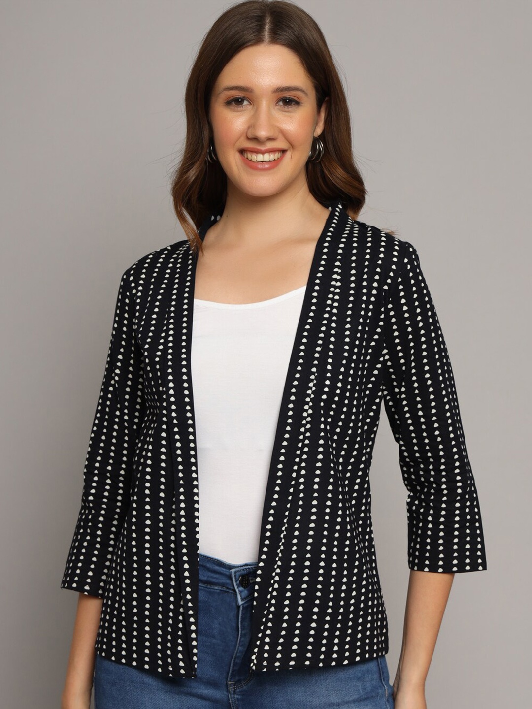 

KALINI Geometric Printed Cotton Shrug, Black
