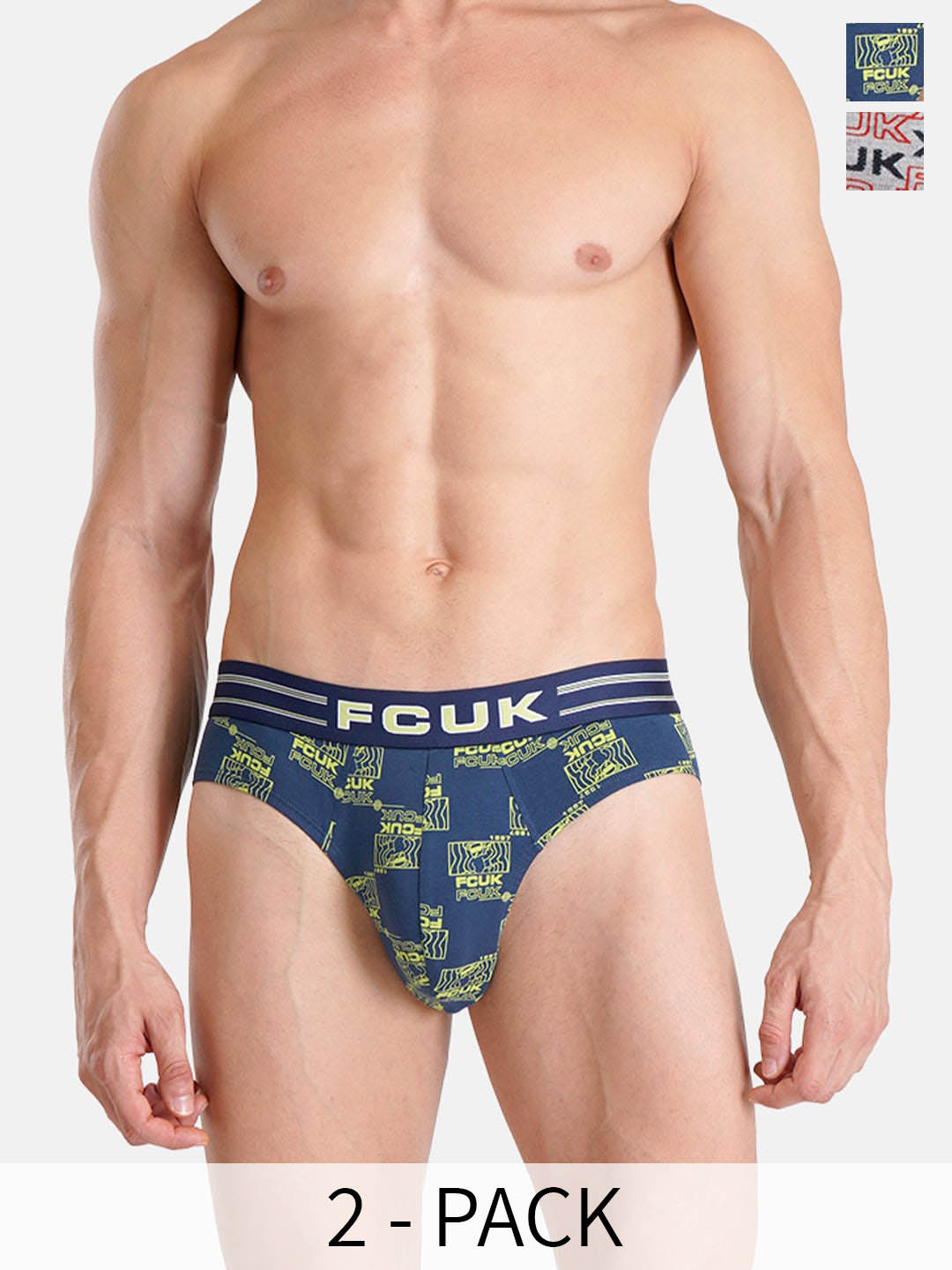 

FCUK Pack Of 2 Printed Anti Bacterial Cotton Hipster Briefs BRI-B-02-GRY-INBLAOP, Blue