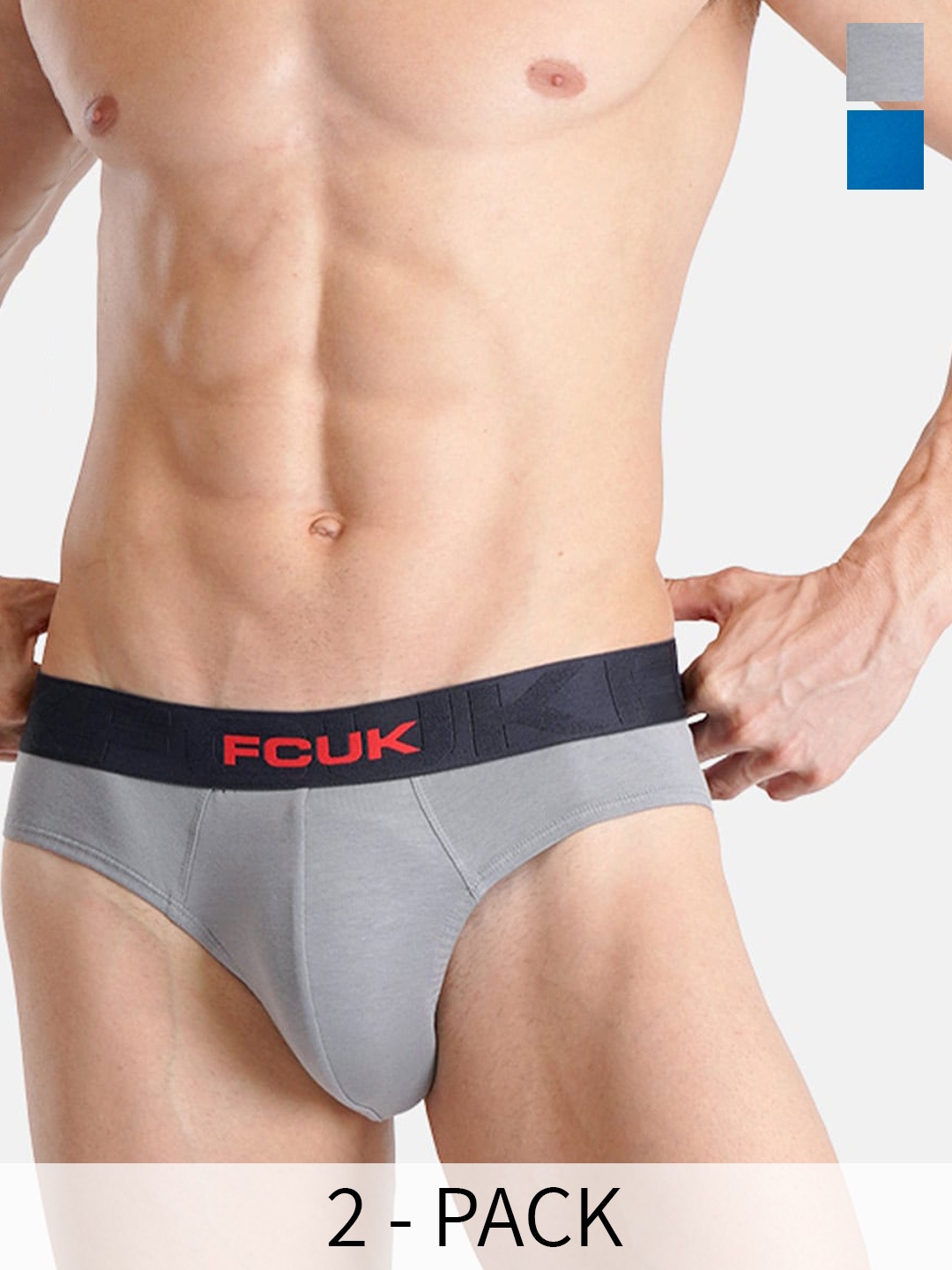 

FCUK Pack Of 2 Printed Anti Bacterial Cotton Hipster Briefs ARC-B-02-MYKBL-ULGRY, Blue