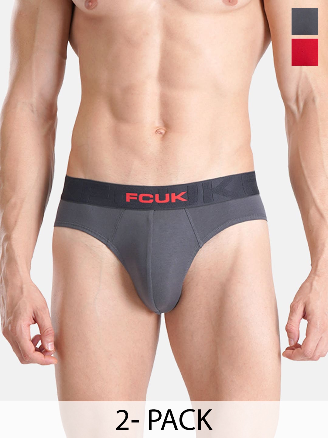 

FCUK Pack Of 2 Anti Bacterial Cotton Hipster Briefs ARC-B-02-HTRD-GRPS, Red
