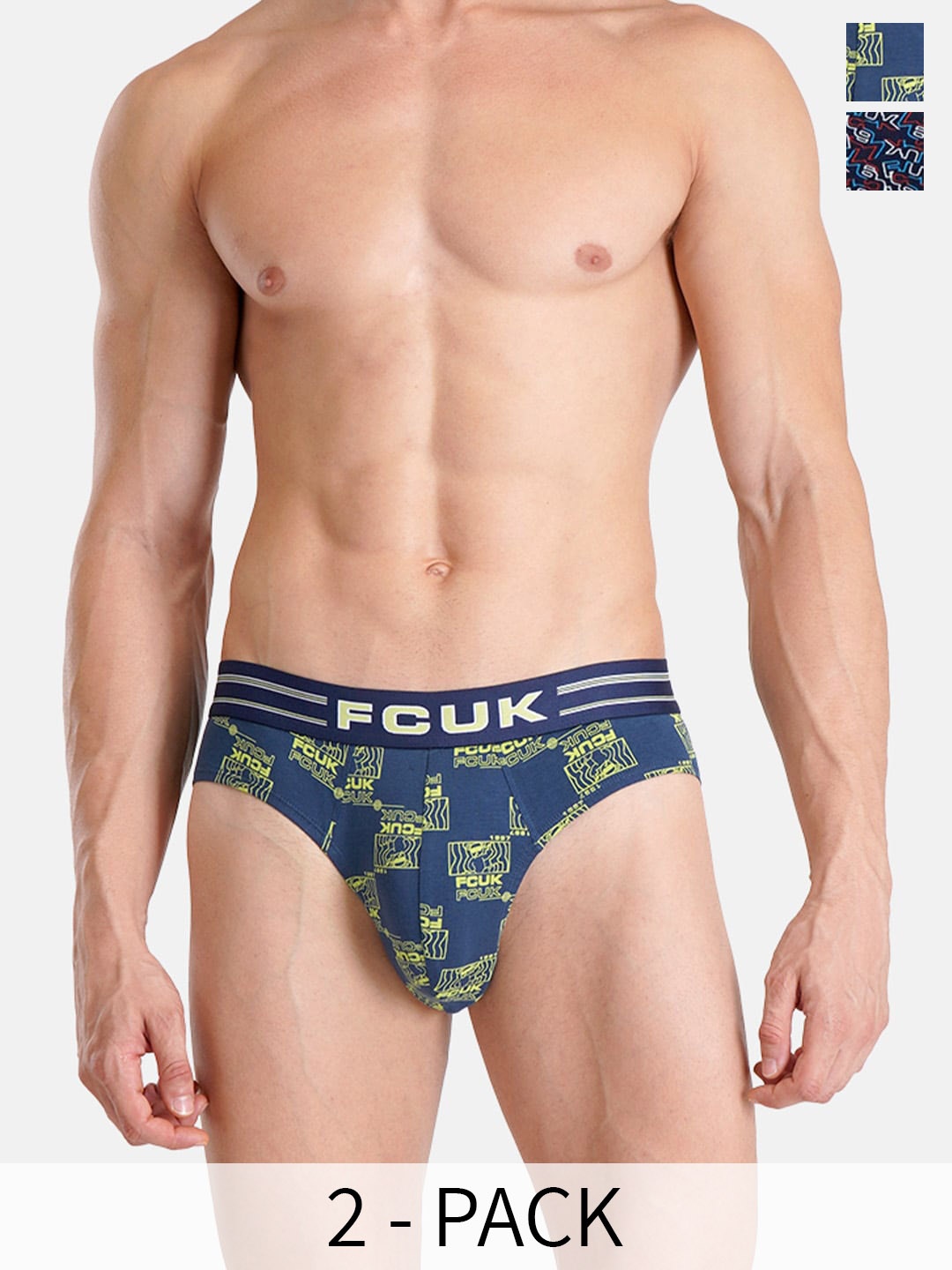 

FCUK Pack Of 2 Printed Anti Bacterial Cotton Hipster Briefs BRI-B-02-NVY-INBLAOP, Navy blue