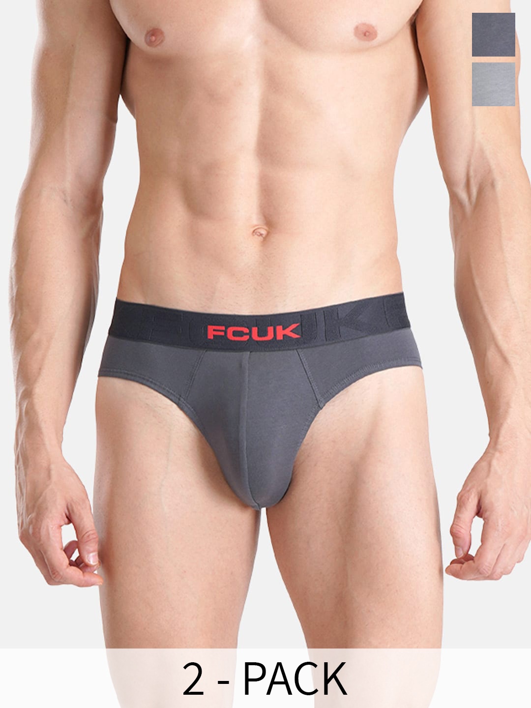 

FCUK Pack Of 2 Anti Bacterial Cotton Hipster Briefs ARC-B-02-ULGRY-GRPS, Grey