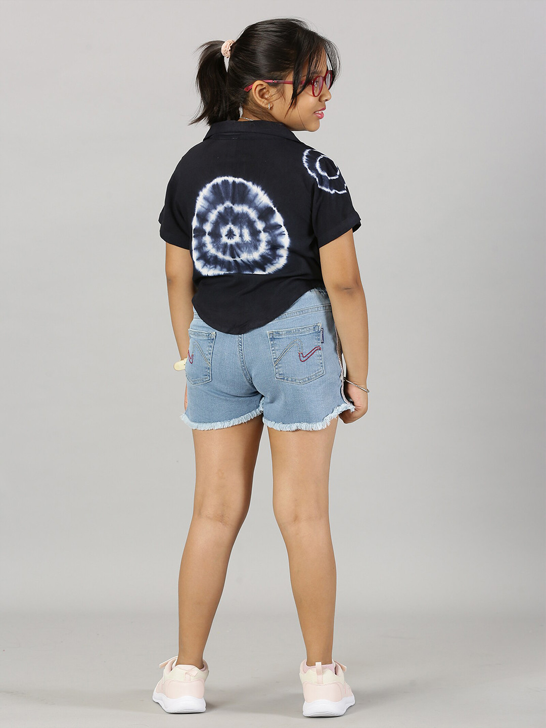 

KiddoPanti Girls Dyed Top with Denim Shorts, Navy blue