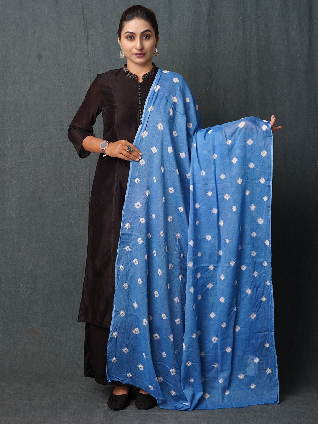 

Unnati Silks Bandhani Printed Pure Cotton Dupatta, Blue