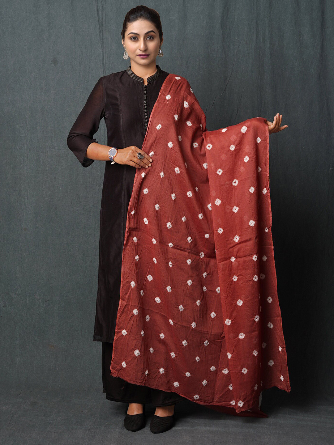 

Unnati Silks Bandhani Printed Pure Cotton Dupatta, Brown