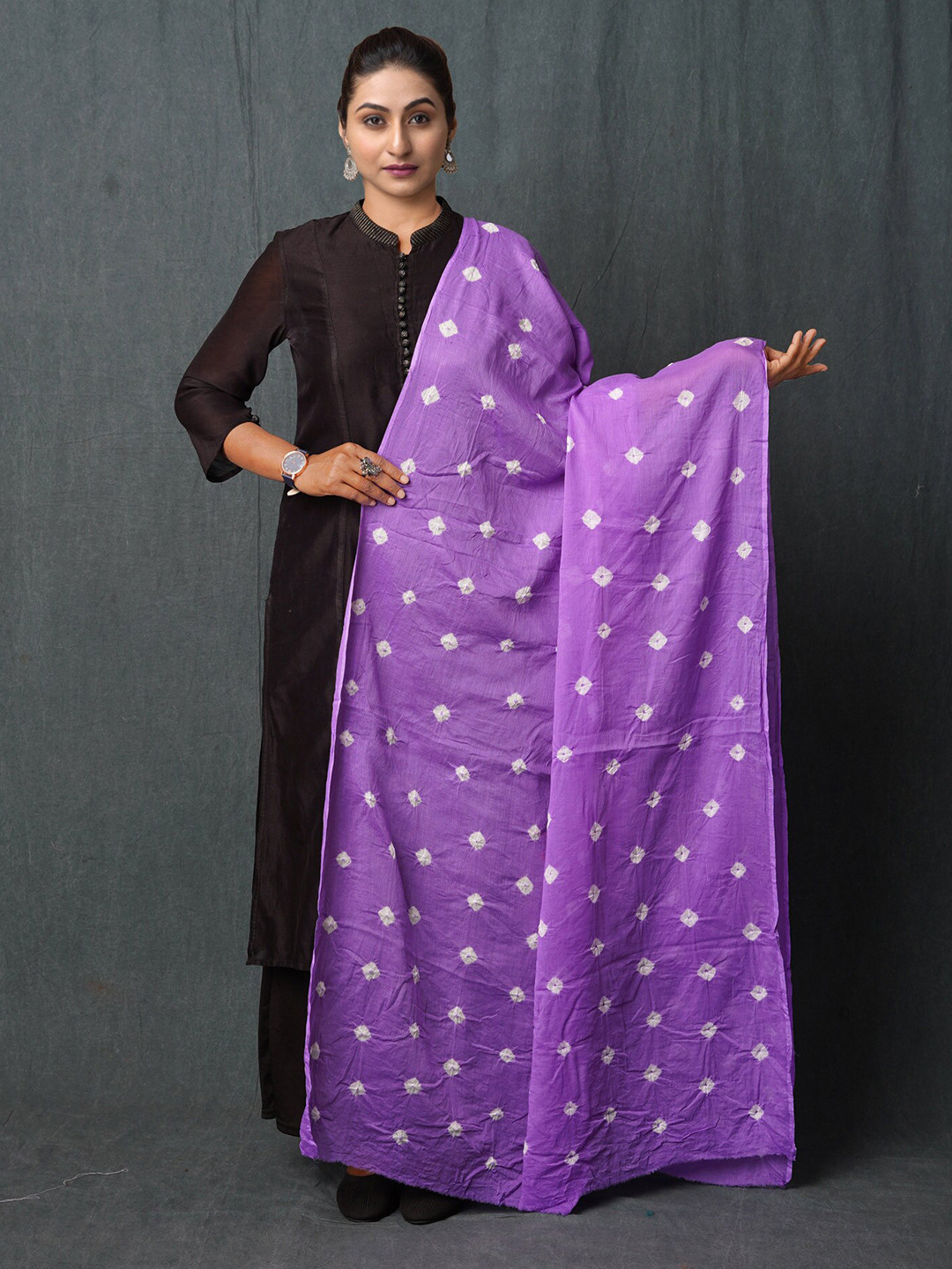 

Unnati Silks Bandhani Printed Pure Cotton Dupatta, Violet