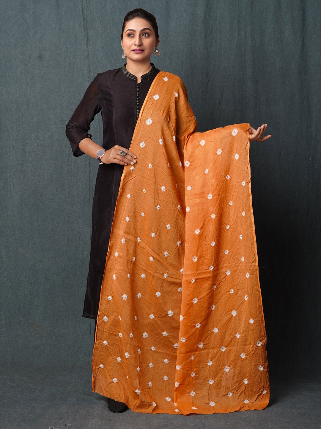 

Unnati Silks Bandhani Printed Pure Cotton Dupatta, Orange
