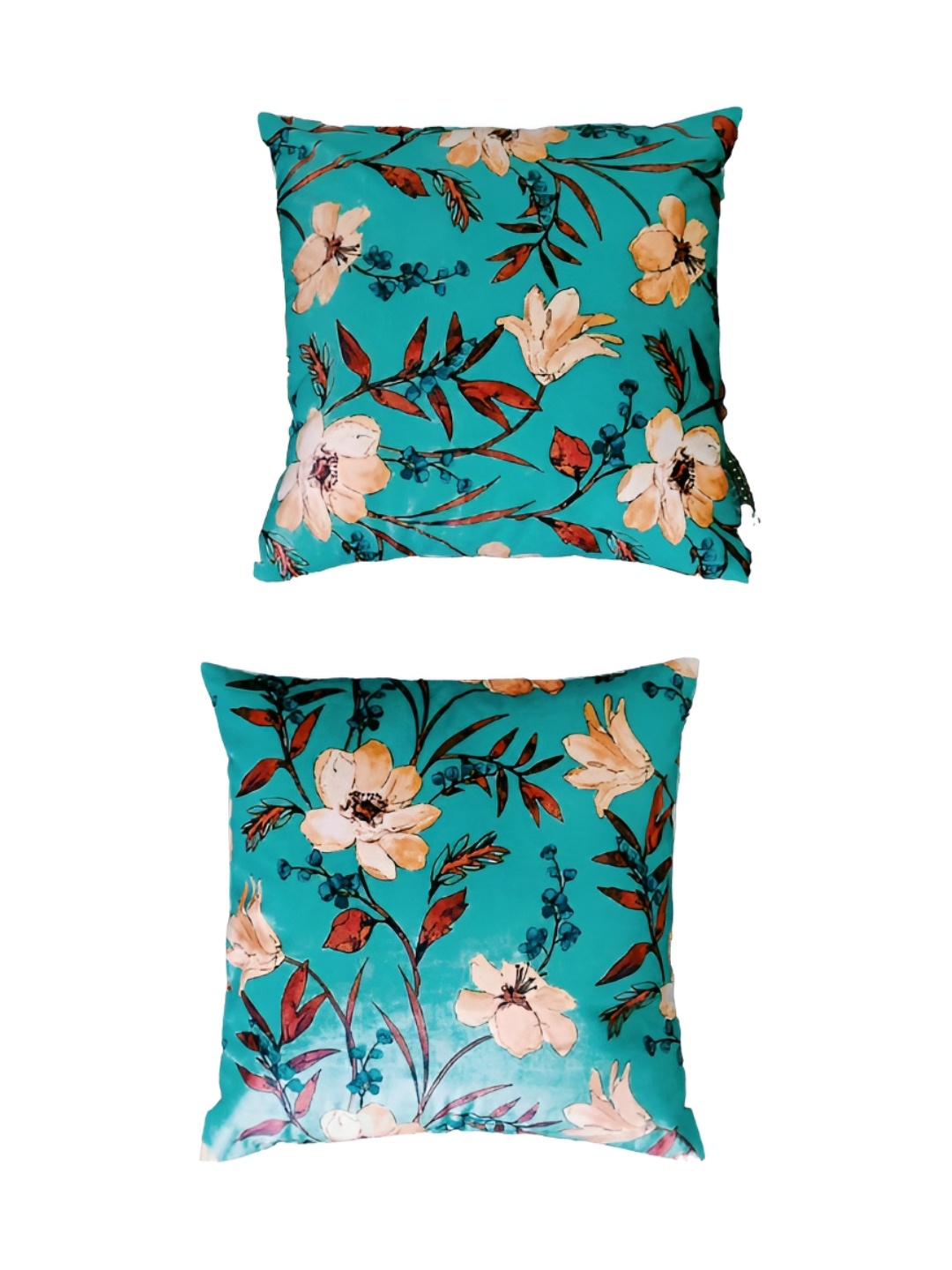 

GAB Green & Orange 2 Pieces Floral Square Cushion Covers