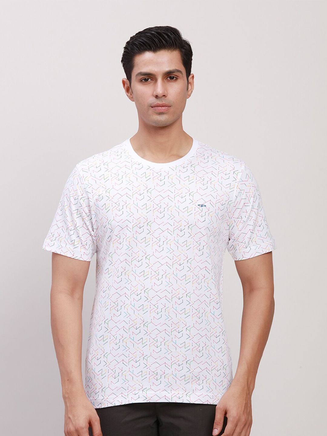 

ColorPlus Geometric Printed Cotton T-Shirt, White
