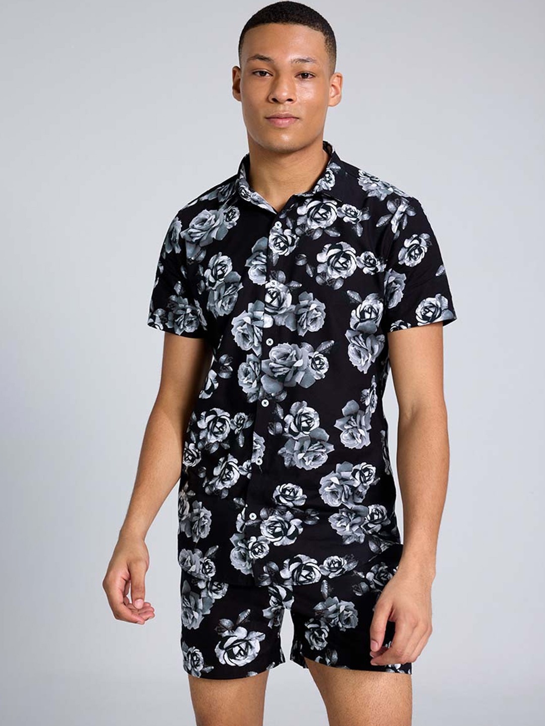 

PURPLEMANGO THE FRUIT OF FASHION Printed Pure Cotton Slim Fit Shirt & Shorts Co-Ords, Black