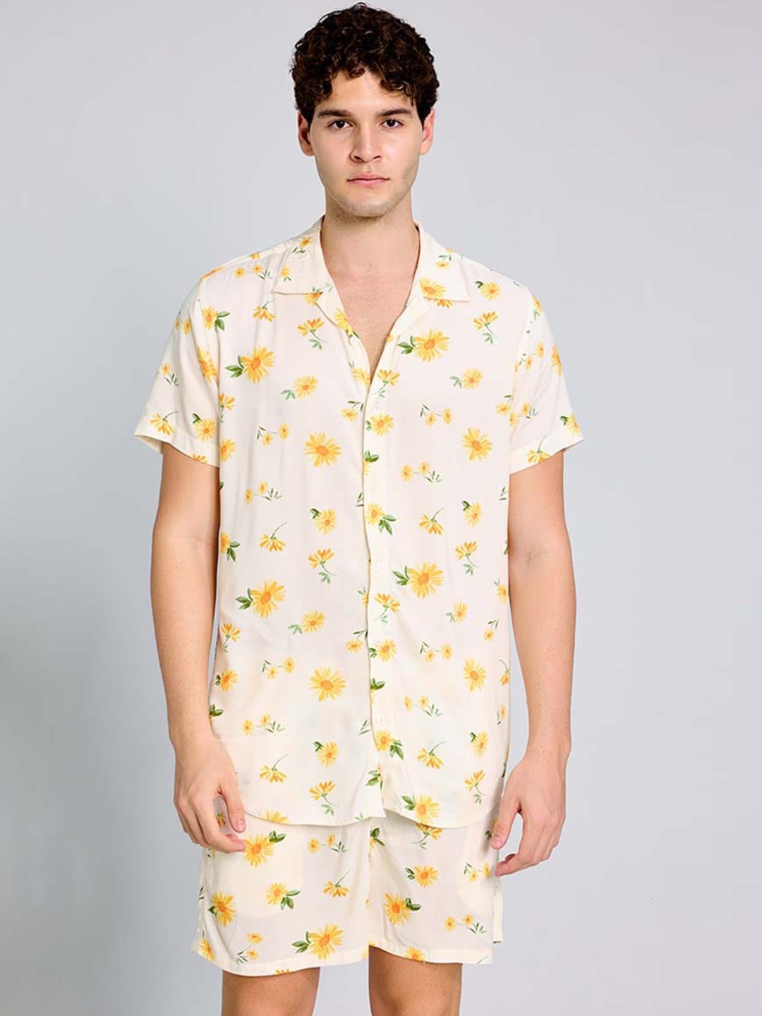 

PURPLEMANGO THE FRUIT OF FASHION Printed Pure Cotton Slim Fit Shirt & Shorts Co-Ords, Cream