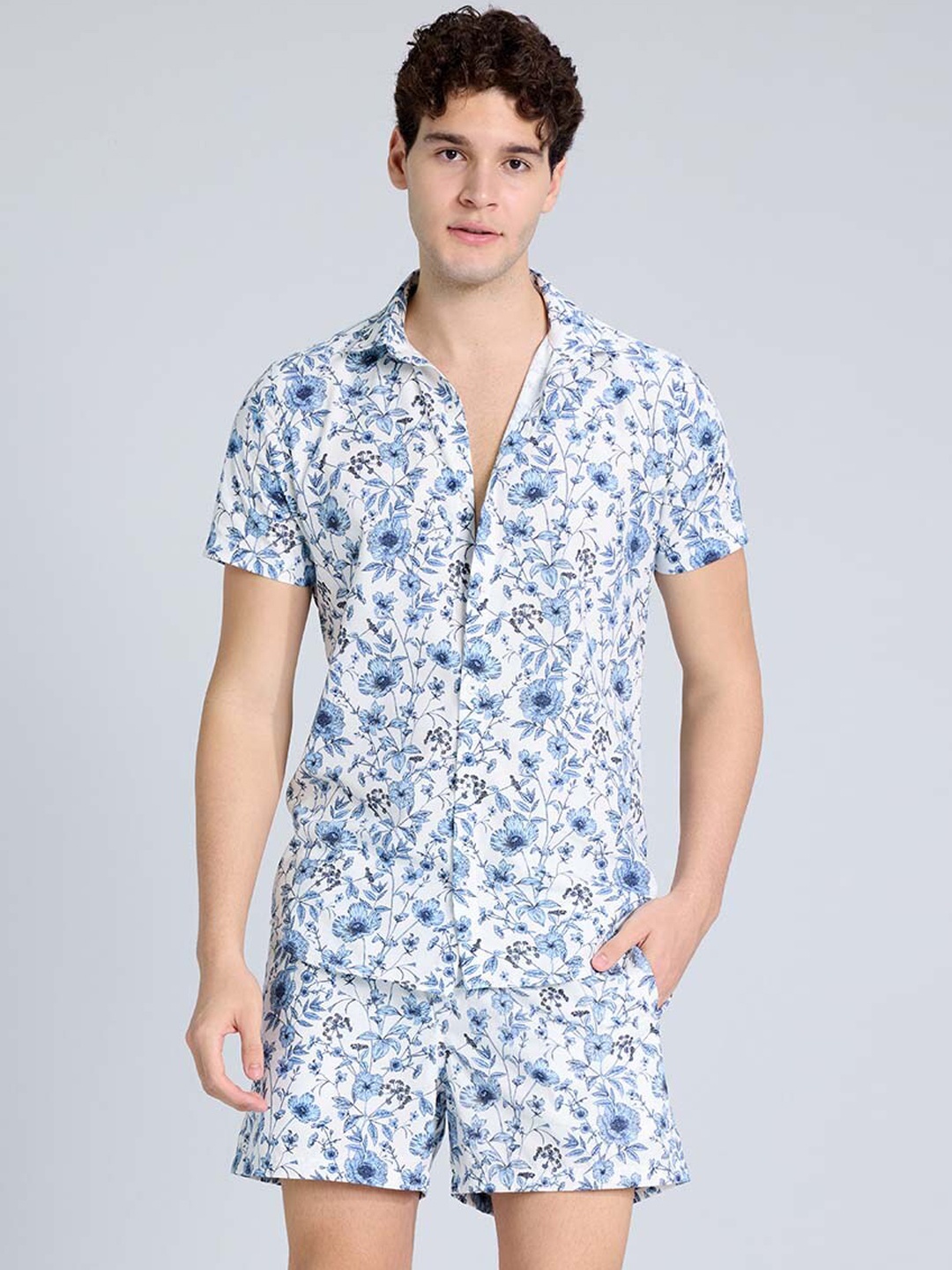 

PURPLEMANGO THE FRUIT OF FASHION Printed Pure Cotton Slim Fit Shirt & Shorts, Blue