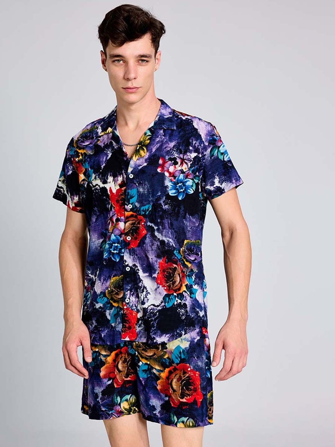 

PURPLEMANGO THE FRUIT OF FASHION Printed Pure Cotton Slim Fit Shirt & Shorts Co-Ords, Purple