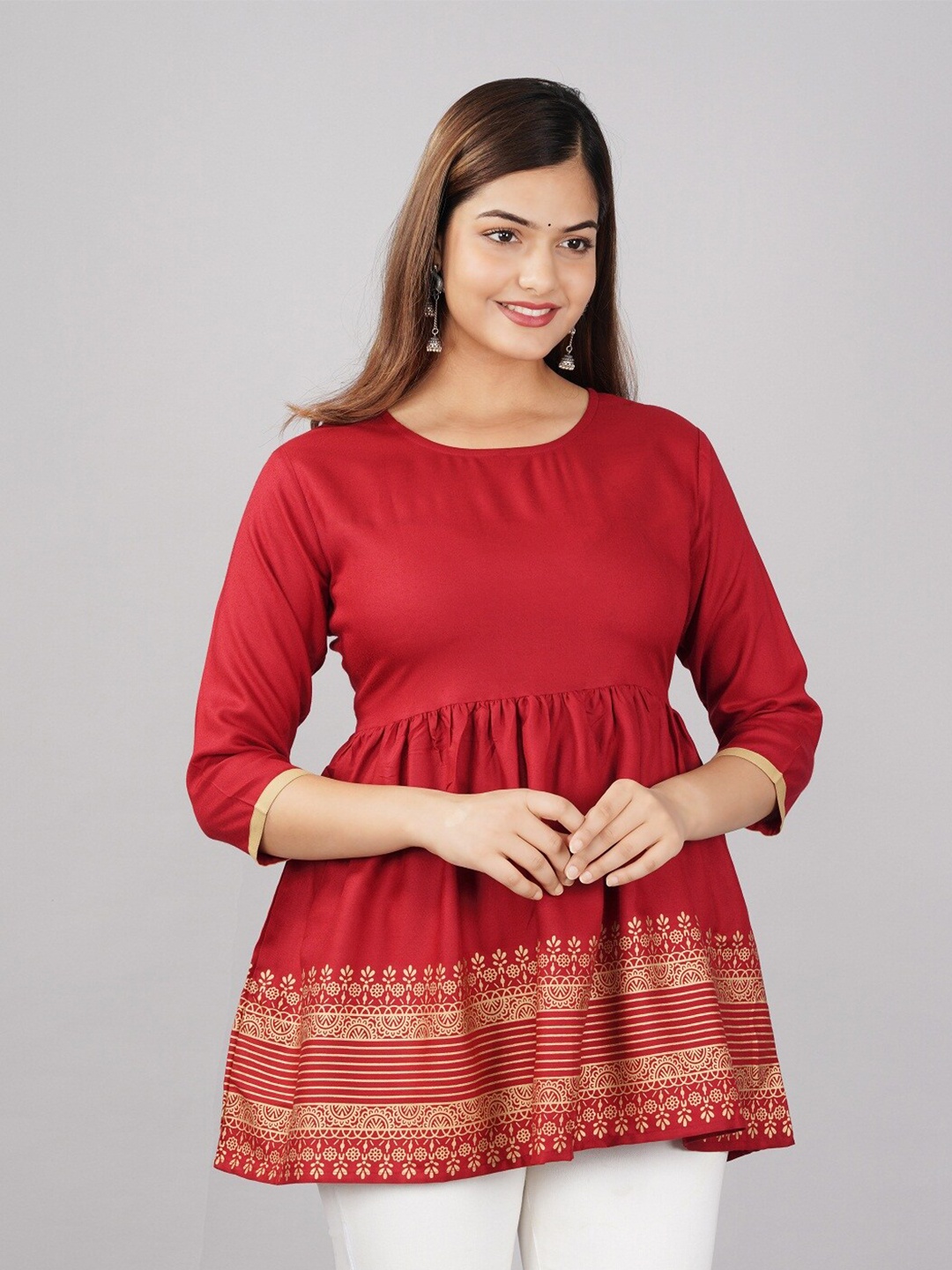 

MANKSH Printed Longline Top, Maroon
