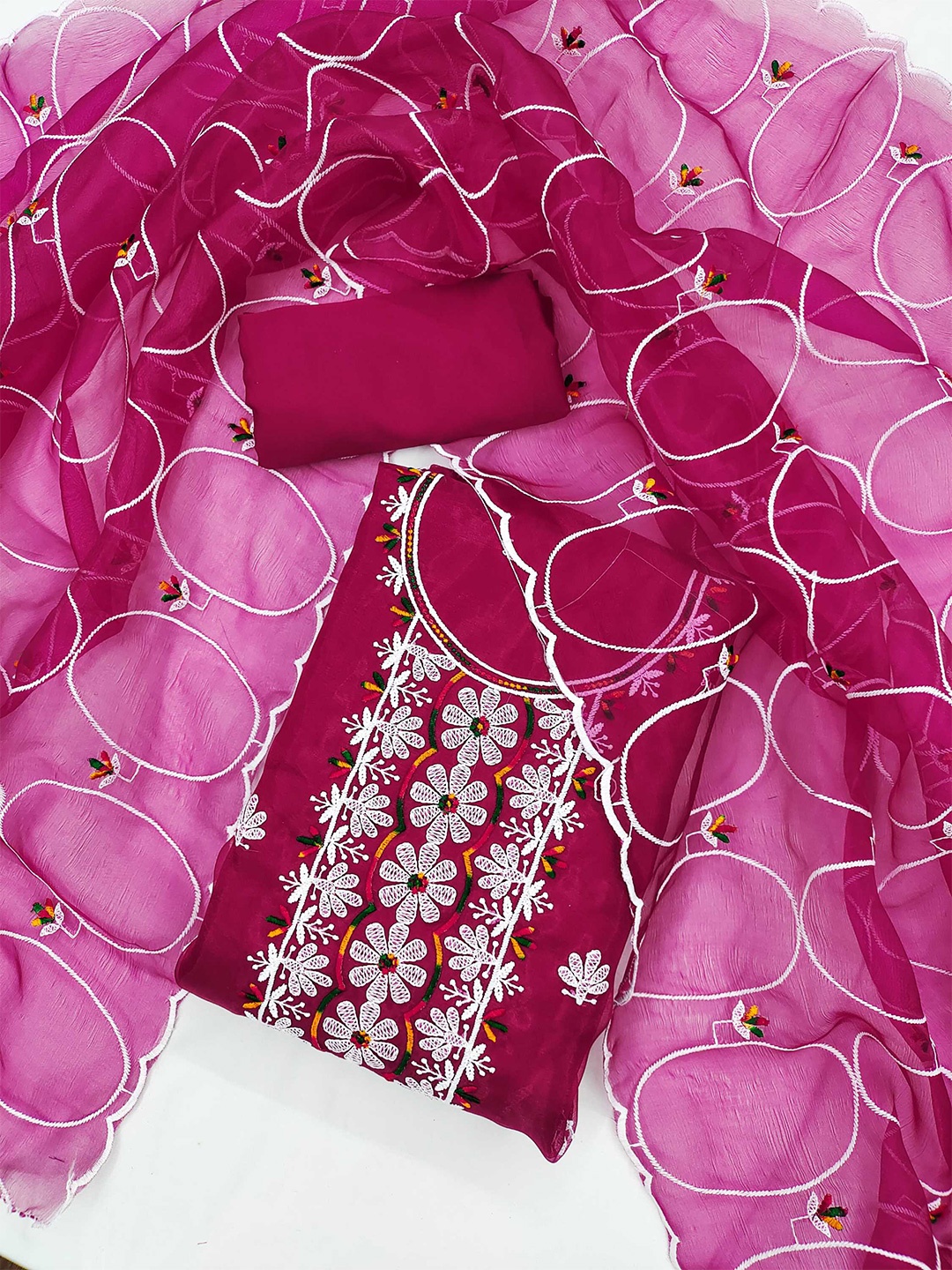

KALINI Embroidered Organza Unstitched Dress Material, Pink