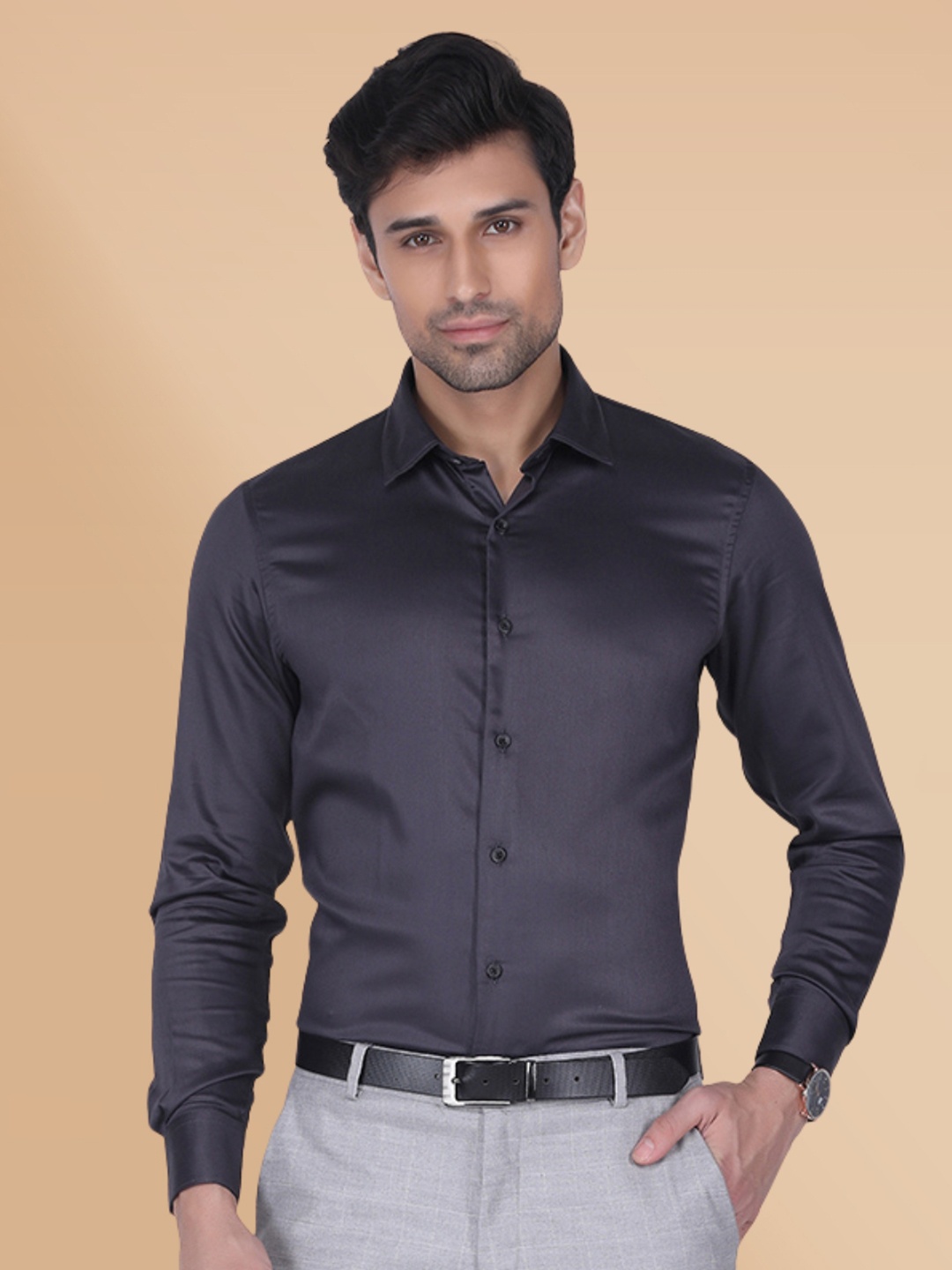 

Berkshire Smart Slim Fit Long Sleeves Satin Formal Shirt, Grey