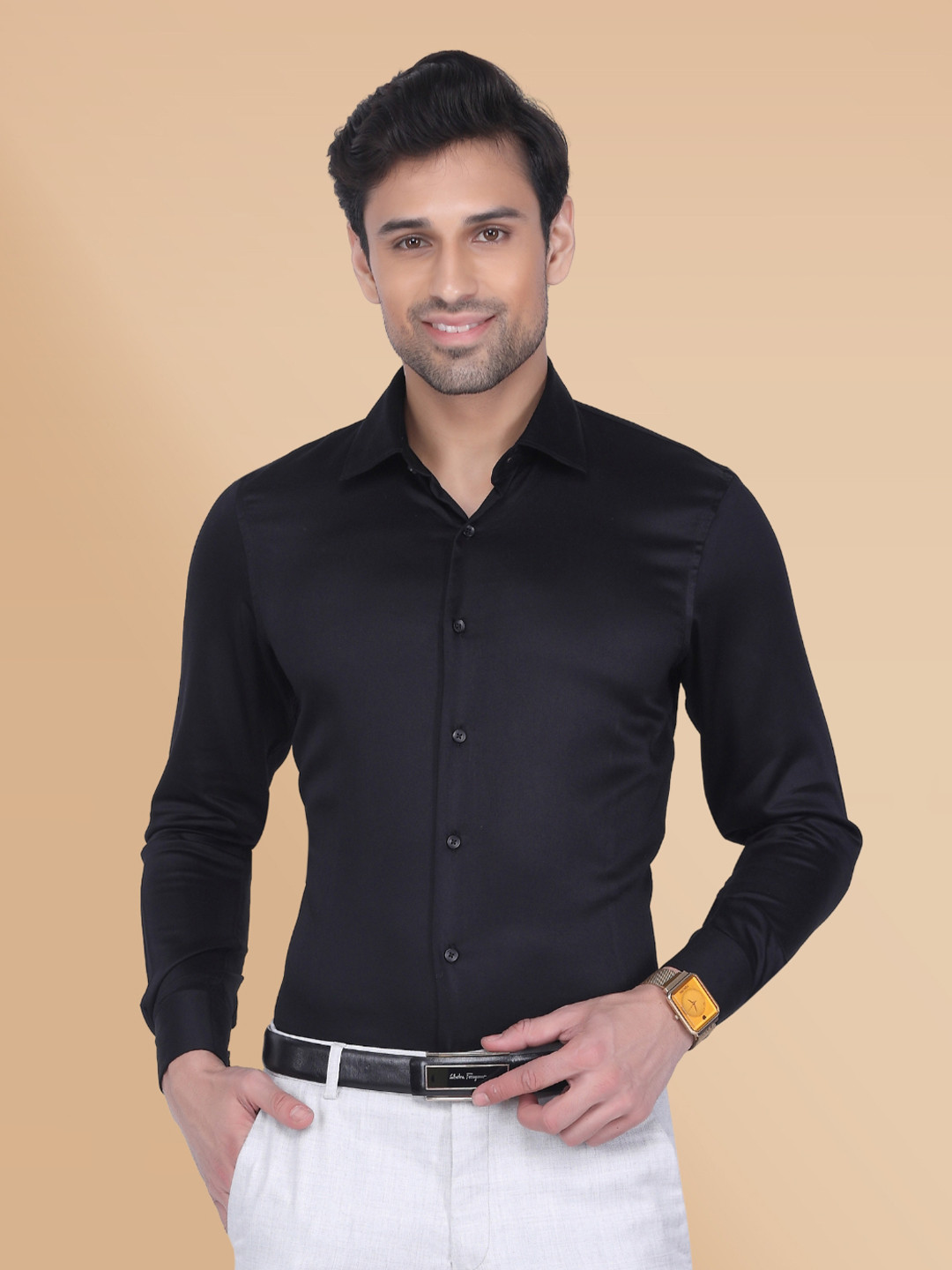

Berkshire Men Smart Slim Fit Opaque Formal Shirt, Black