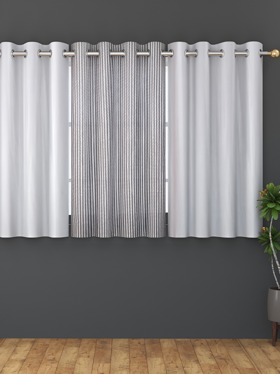 

Panipat Textile Hub White 3 Pieces Tissue Window Curtain