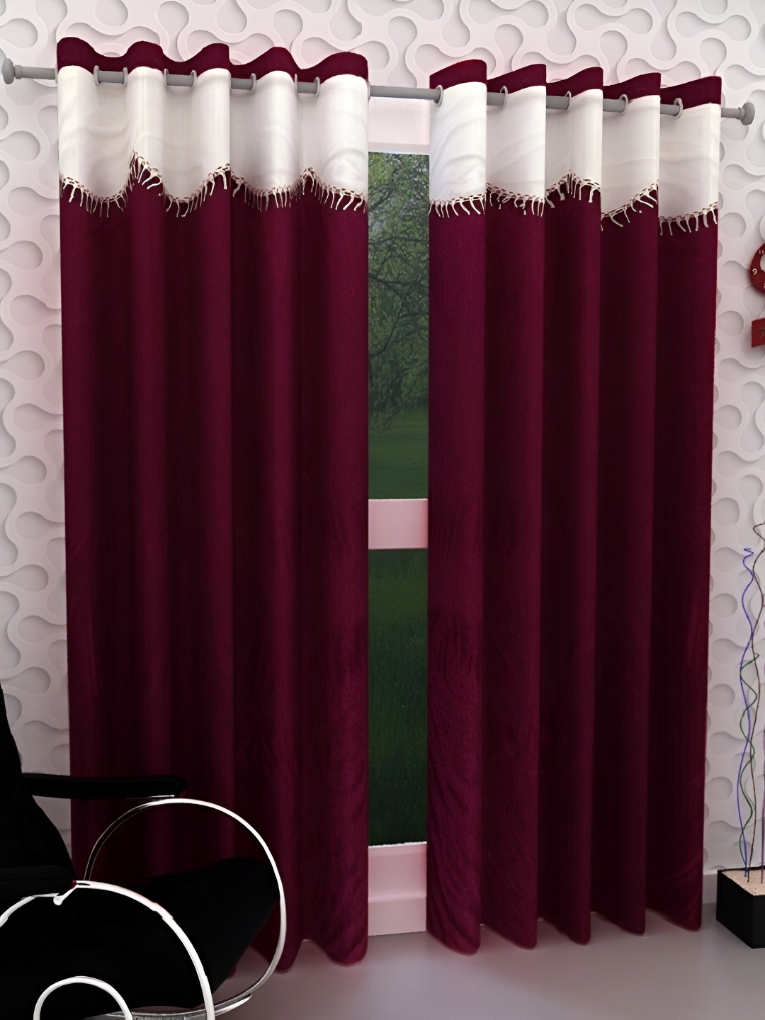 

Panipat Textile Hub Maroon & White 2 Pcs Door Curtain