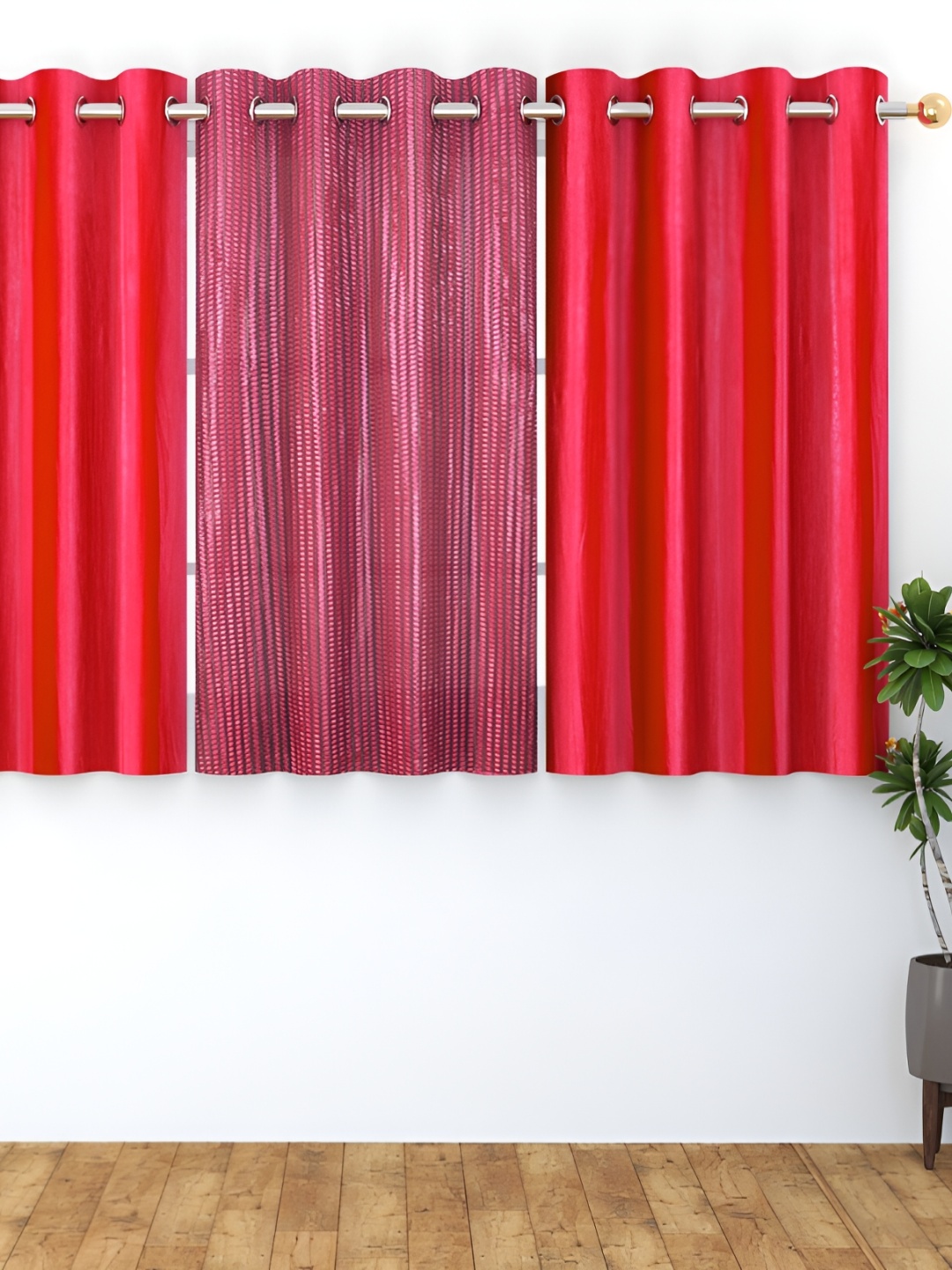

Panipat Textile Hub Pink 3 Pieces Window Curtain