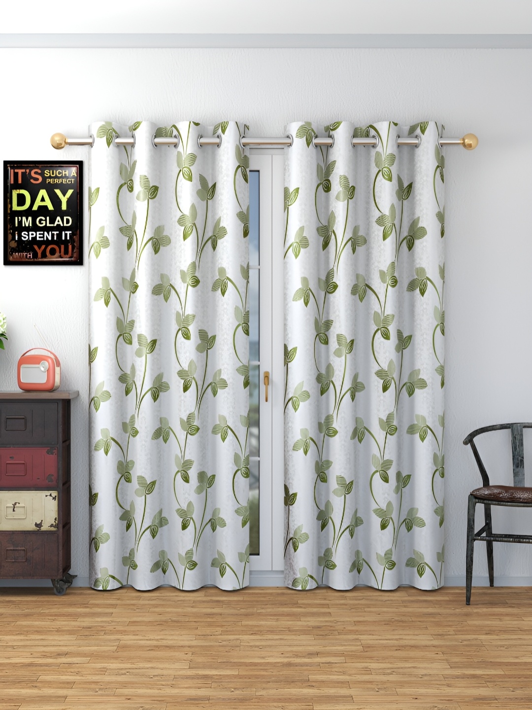

Panipat Textile Hub Green & White 2 Pcs Floral Room Darkening Door Curtain