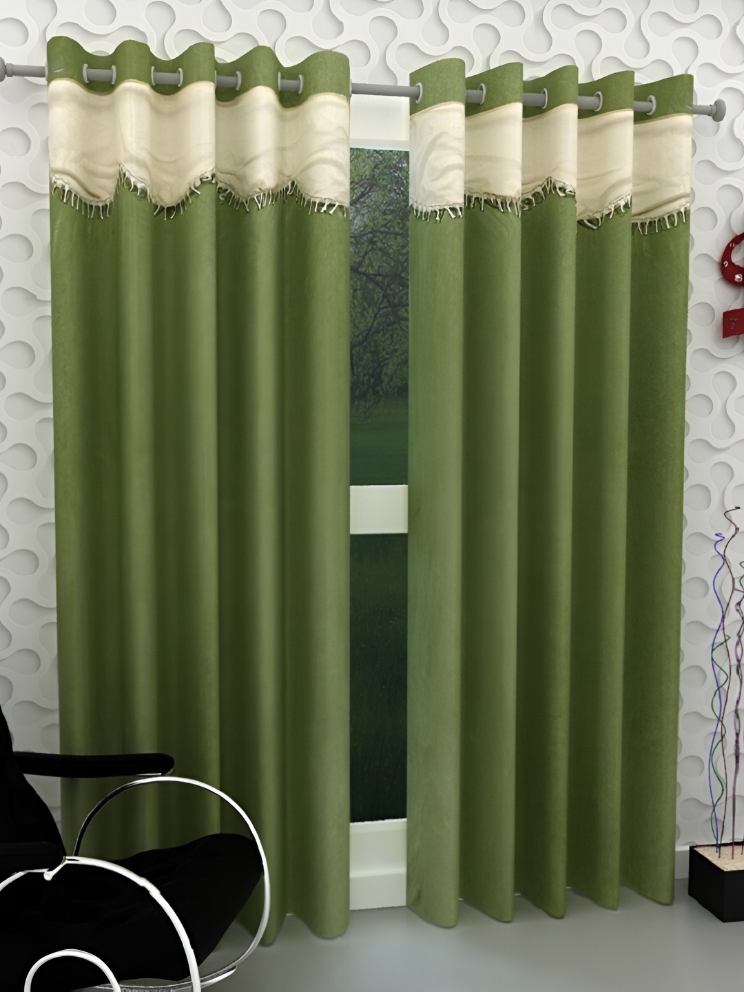 

Panipat Textile Hub Green & Cream 2 Pieces Door Curtains