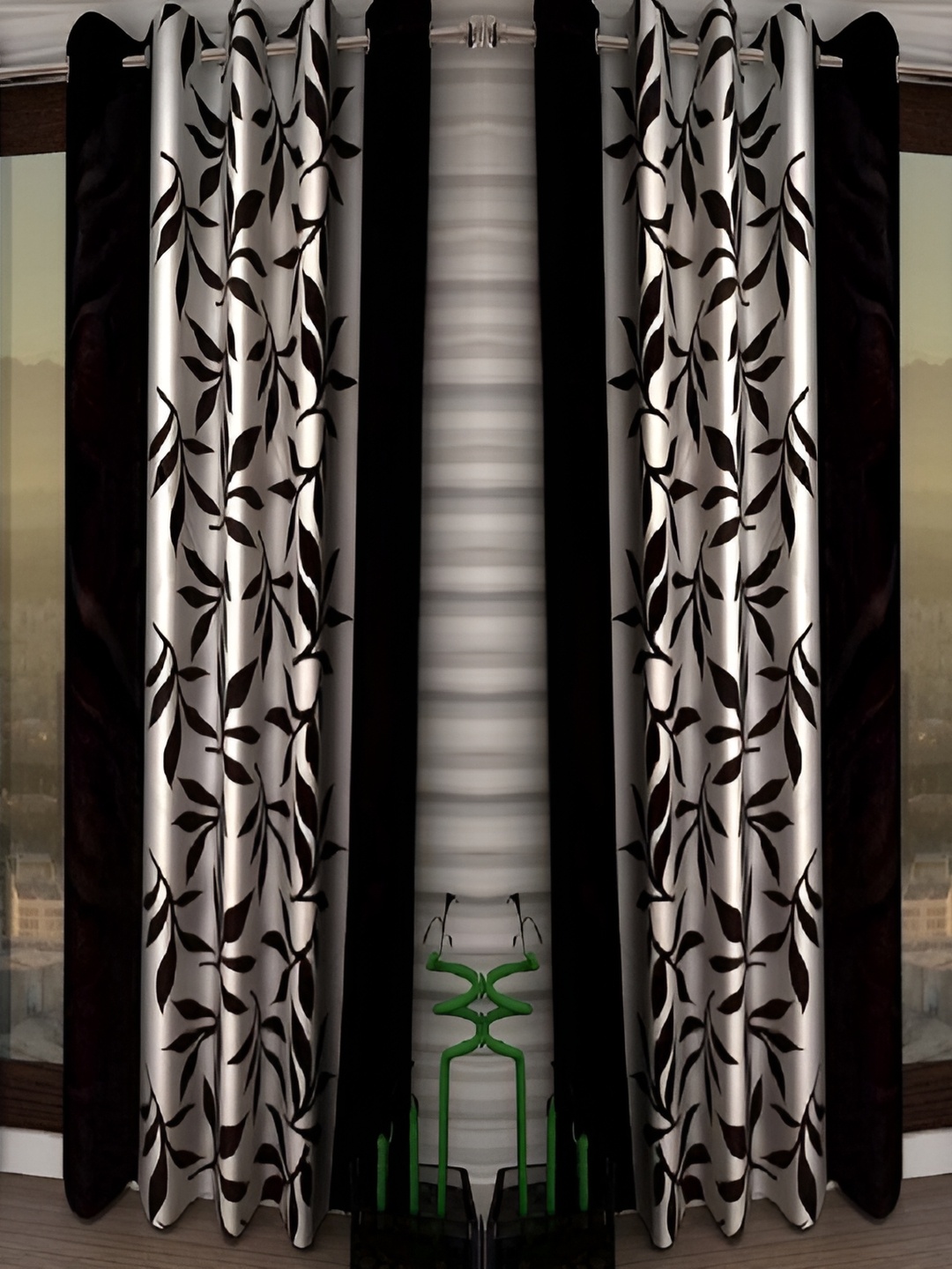

Panipat Textile Hub Black & White 2 Pieces Floral Printed Long Door Curtains