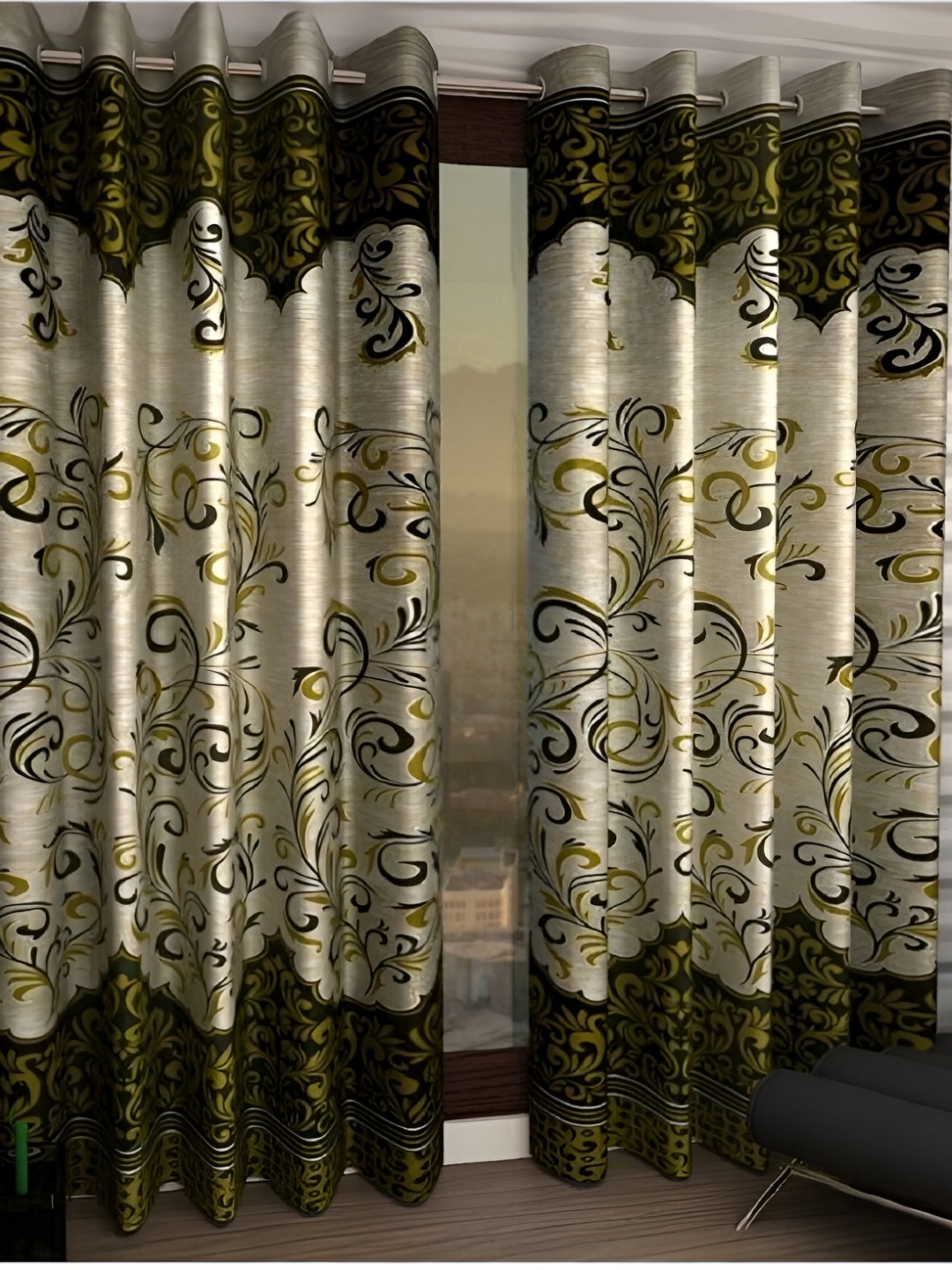 

Panipat Textile Hub Green 2 Pcs Floral Window Curtains