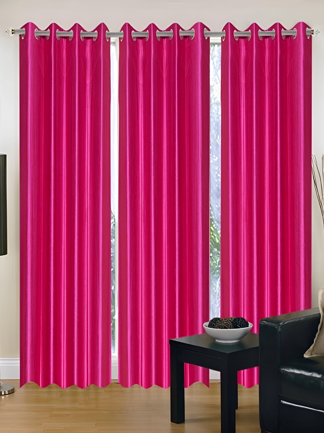 

Panipat Textile Hub Pink 3 Pieces Semi Transparent Window Curtain